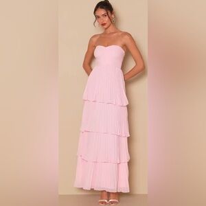 Pink strapless pleated dress - small
